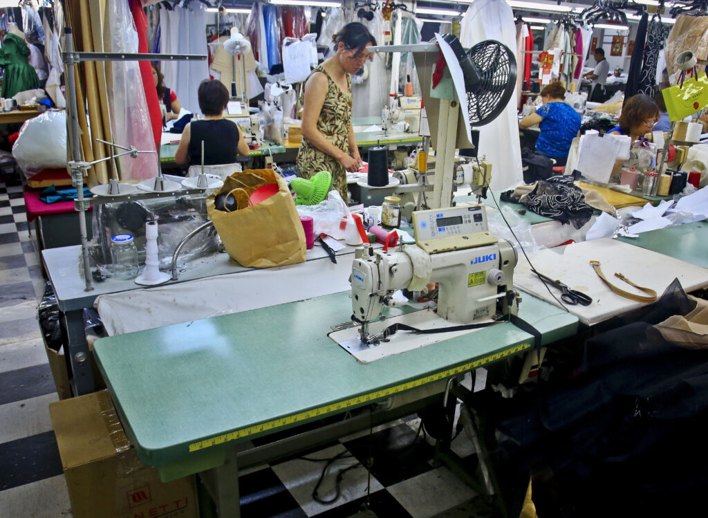 Garment workers assemble clothing
