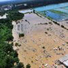 A helicopter view shows the flooding and devastation in Baton Rouge, Louisiana.